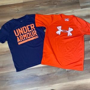 Under Armour Youth M navy and orange T-shirt’s